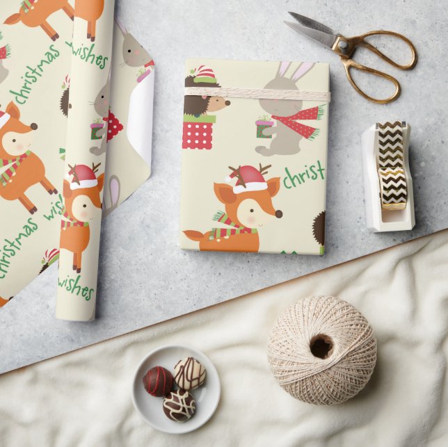 Cute Bunny and Deer Christmas Wishes Wrapping Paper (Crafts)