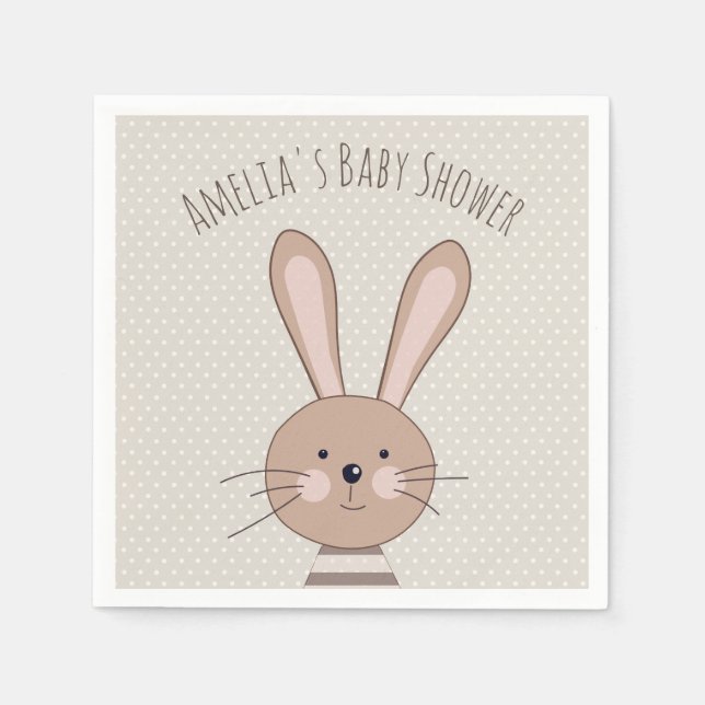 Cute Bunny and Dots Custom Baby Shower Napkin (Front)