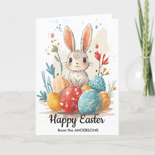 Cute Bunny and Easter Eggs Holiday Card
