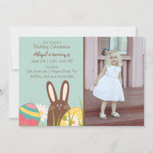 Cute Bunny and Easter Eggs Photo Birthday Invitation