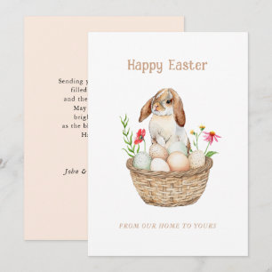 Cute Bunny and eggs Happy Easter flat Greetings  Holiday Card