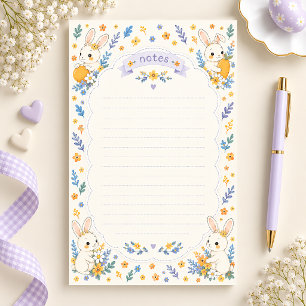 Cute Bunny and Floral Lined Stationery Paper