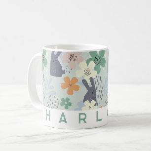 Cute Bunny and Floral Personalized Mug   Custom 