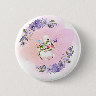 Cute Bunny and Flowers 2 Inch Round Button