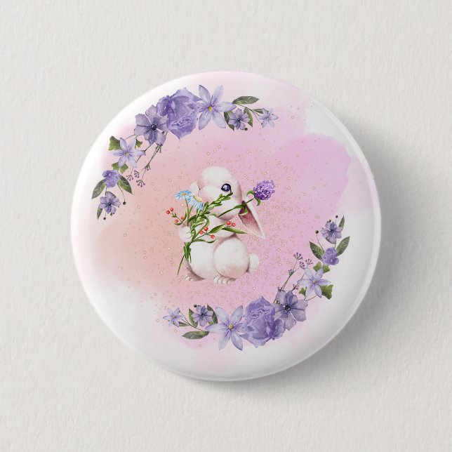 Cute Bunny and Flowers   2 Inch Round Button (Front)