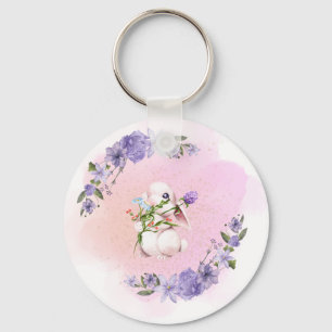 Cute Bunny and Flowers  Keychain
