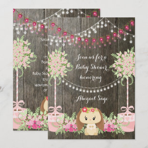 Cute Bunny and Flowers Rustic Baby Shower Invite