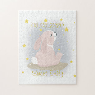 Cute Bunny and gold stars. Jigsaw Puzzle