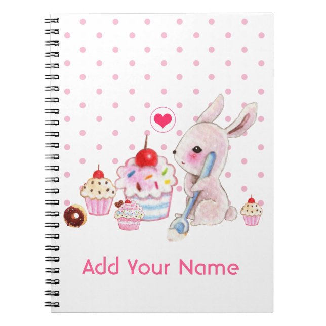 Cute bunny and kawaii cupcakes - Personalized Notebook (Front)