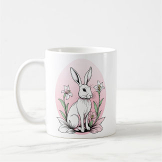 Cute Bunny and Lilies Plus Size Coffee Mug