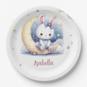 cute bunny and lovely moon  paper plate