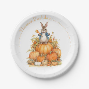 Cute Bunny and pumpkins Fall Birthday Paper Plate