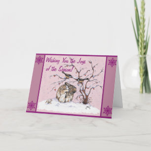 Cute Bunny and Snow Birds Holiday Card