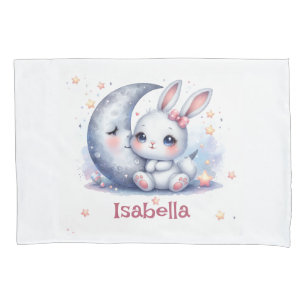 cute bunny and the crescent moon kids pillowcase