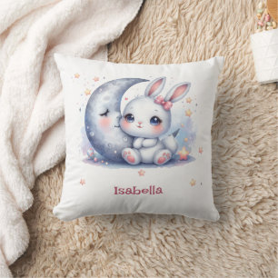 cute bunny and the crescent moon kids throw pillow