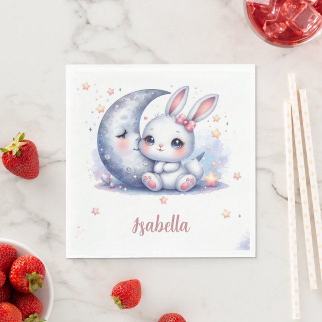 cute bunny and the moon birthday  napkin (Insitu)