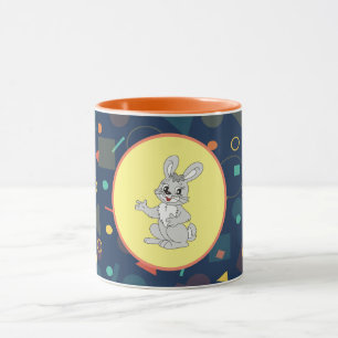 Cute Bunny Art on Colorful Pattern Mug