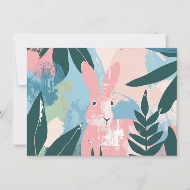 Cute Bunny Artistic Happy Easter Greeting Card (Front)