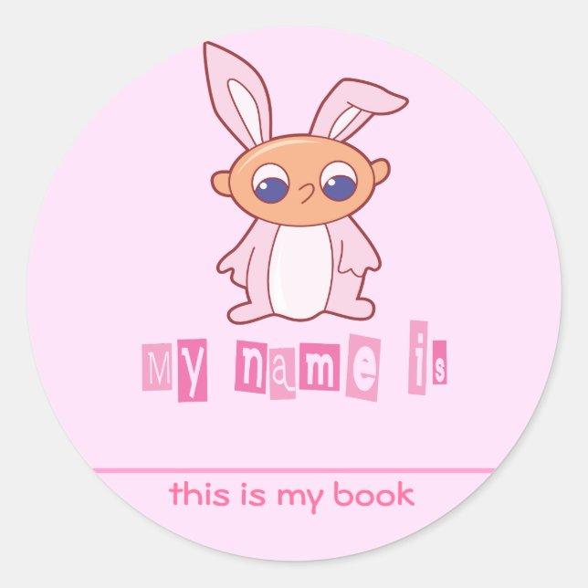 Cute Bunny Babby Kids Bookplates Classic Round Sticker (Front)