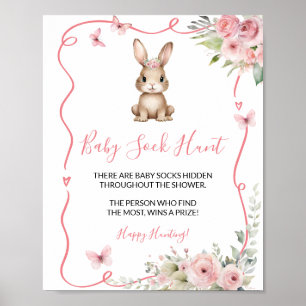 Cute Bunny Baby Shower Girl Baby Sock Hunt Poster