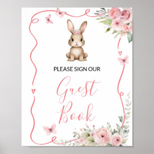 Cute Bunny Baby Shower Girl Guest Book