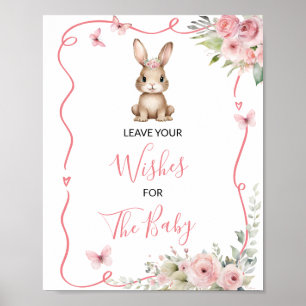 Cute Bunny Baby Shower Girl Leave Your Wishes Poster
