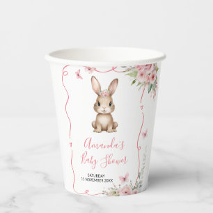 Cute Bunny Baby Shower Girl Pink Floral Paper Cups