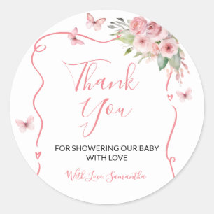 Cute Bunny Baby Shower Girl Pink Floral Thank You Classic Round Sticker