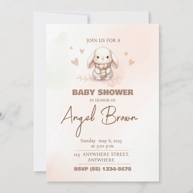 Cute bunny baby shower invitation (Devant)