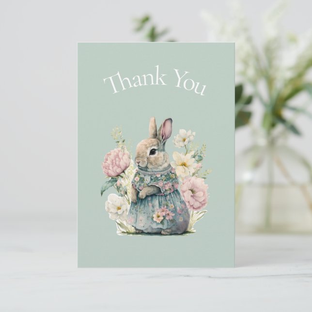 Cute Bunny Baby Shower Thank You Card (Standing Front)