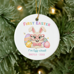 Cute Bunny Baby's First Easter  Ceramic Ornament