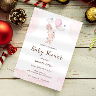 Cute Bunny Balloon Baby Shower Invitation