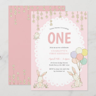 Cute Bunny Balloons Birthday Invitation