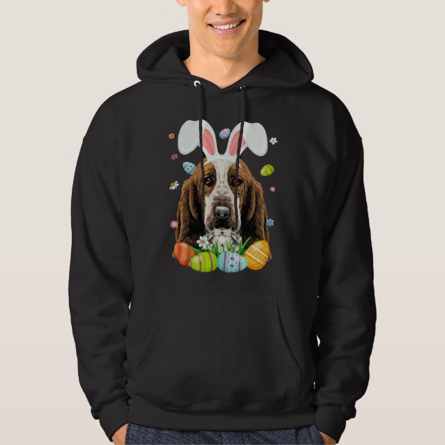 Cute Bunny Basset Hound Dog Head Easter Egg Happy  Hoodie (Front)