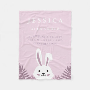 Cute Bunny Birth Announcement Fleece Baby Blanket