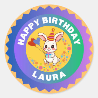 Cute Bunny Birthday Classic Round Sticker