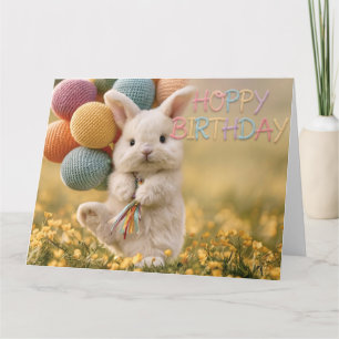 Cute Bunny Birthday Greeting with Balloons Card