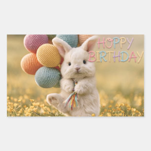Cute Bunny Birthday Greeting with Balloons Sticker