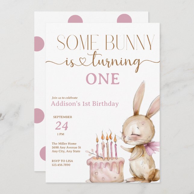 Cute Bunny Birthday Invitation (Front/Back)