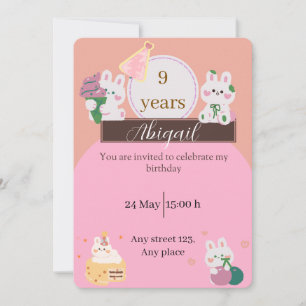 Cute Bunny Birthday Invitation