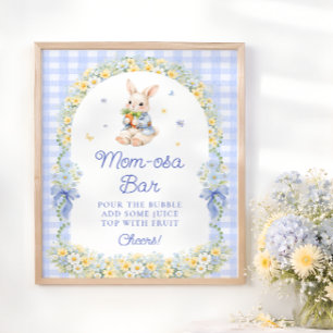 Cute Bunny Blue Baby Shower Mom-osa Bar Poster