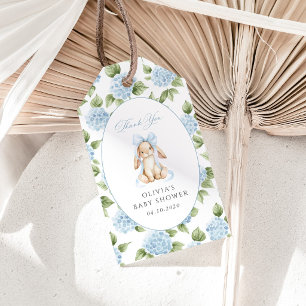 Cute Bunny, Blue Bow, Blue Flowers, Baby Shower Gift Tags
