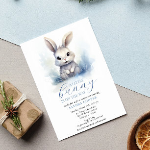 Cute Bunny Blue Winter Custom Baby Shower Invitation