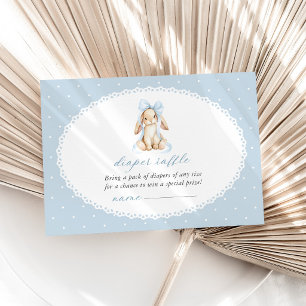 Cute Bunny, Bow, Blue Polka Dots, Diaper Raffle Enclosure Card