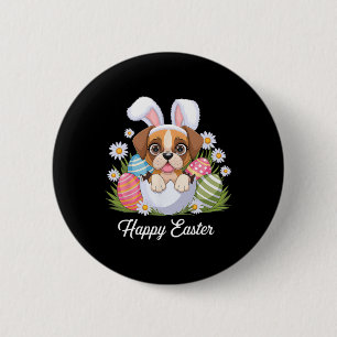 Cute Bunny Boxer Dog Floral Easter Eggs Bysket Dog 2 Inch Round Button