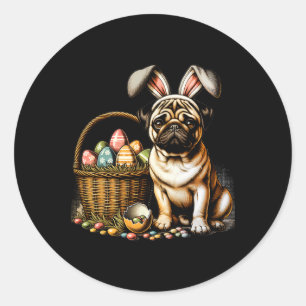 Cute Bunny Boxer Dog Floral Easter Eggs Bysket Dog Classic Round Sticker