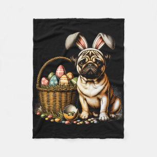 Cute Bunny Boxer Dog Floral Easter Eggs Bysket Dog Fleece Blanket