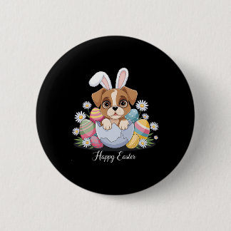 Cute Bunny Boxer Dog Floral Easter Eggs Sket Dog P 2 Inch Round Button