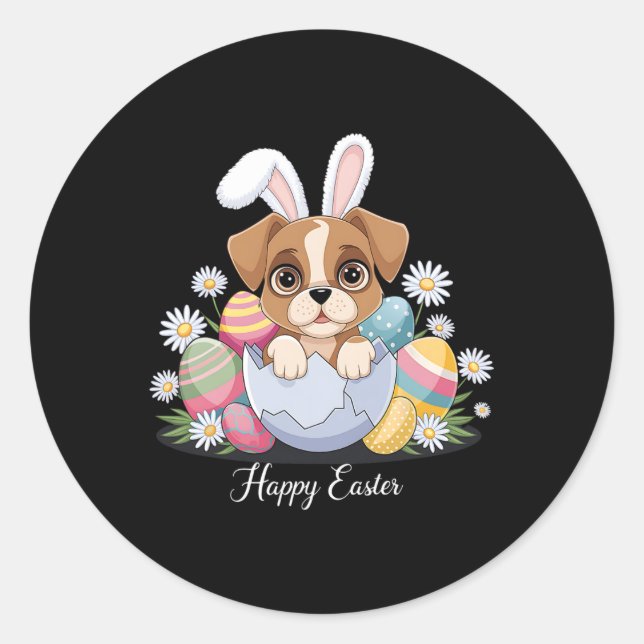Cute Bunny Boxer Dog Floral Easter Eggs Sket Dog P Classic Round Sticker (Front)