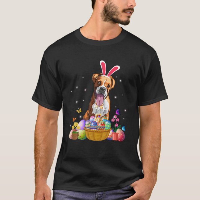 Cute Bunny Boxer Dog T-Shirt (Front)